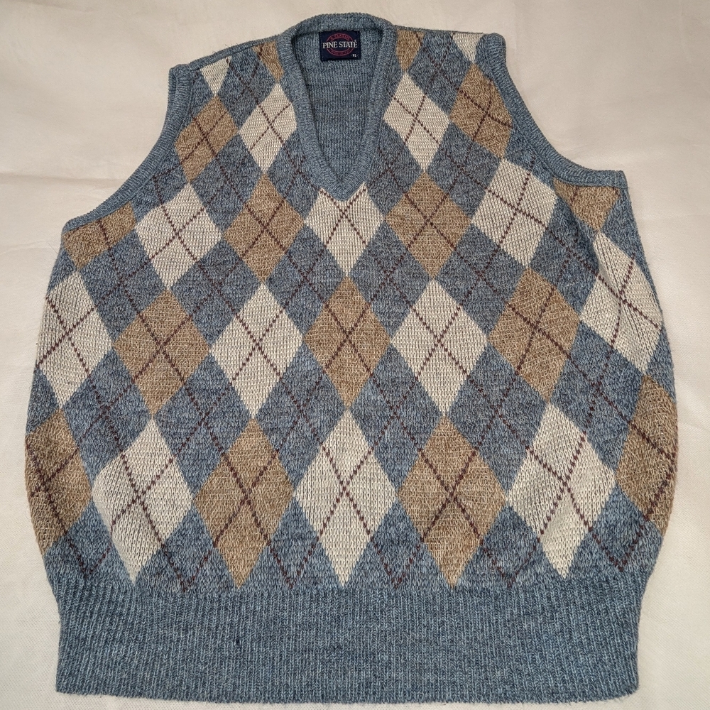 Vintage Pine State Argyle Wool Blend Sweater Vest